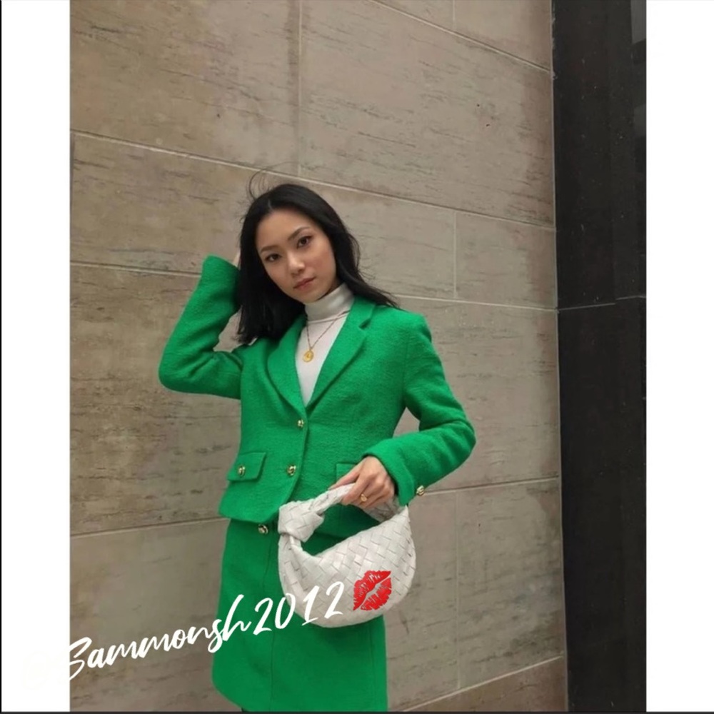 ZARA TEXTURED FITTED CROP BLAZER - Picture 6 of 15